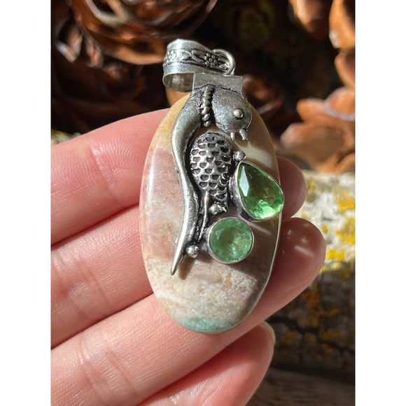 925 silver overlay ocean‎ jasper pendant - Picture 6 of 6